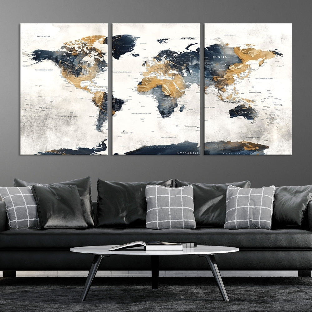 Extra Large World Map Wall Art Push Pin Travel Map Canvas Print Adventure Detailed World Map