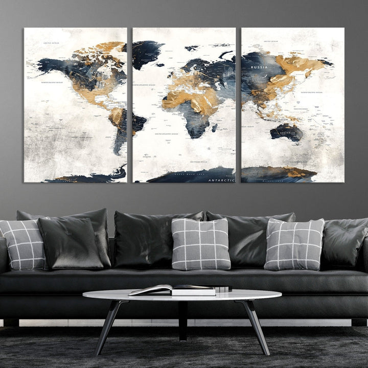 Extra Large World Map Wall Art Push Pin Travel Map Canvas Print Adventure Detailed World Map