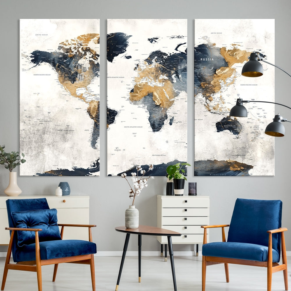 Extra Large World Map Wall Art Push Pin Travel Map Canvas Print Adventure Detailed World Map