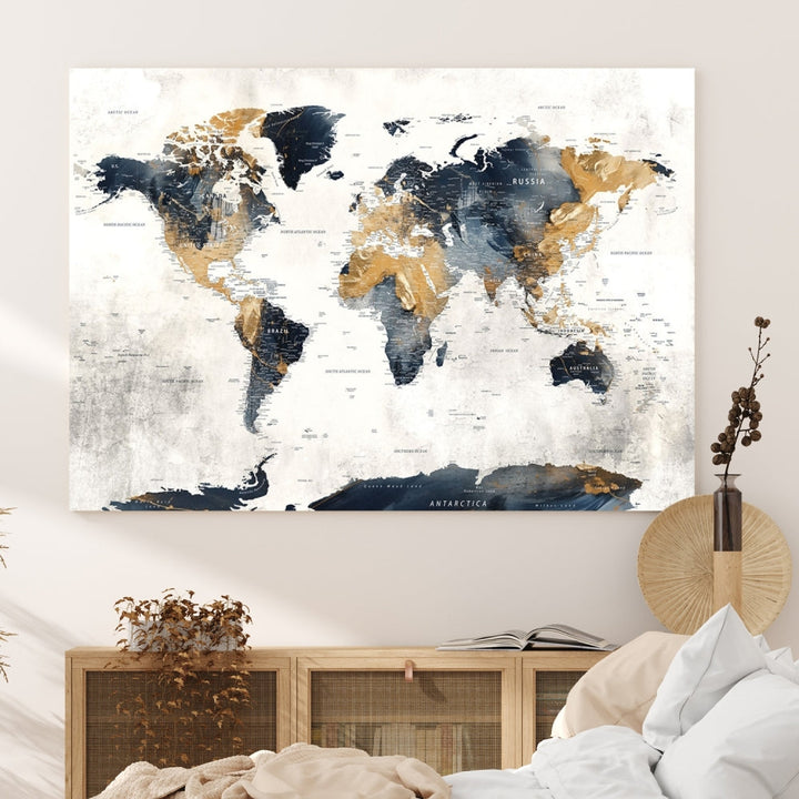 Extra Large World Map Wall Art Push Pin Travel Map Canvas Print Adventure Detailed World Map