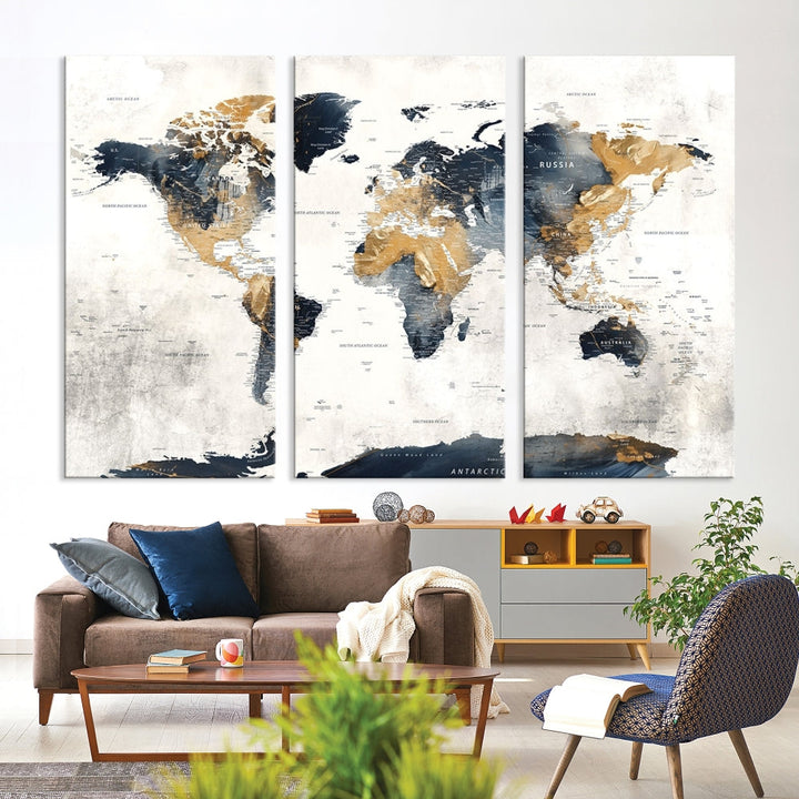 Extra Large World Map Wall Art Push Pin Travel Map Canvas Print Adventure Detailed World Map