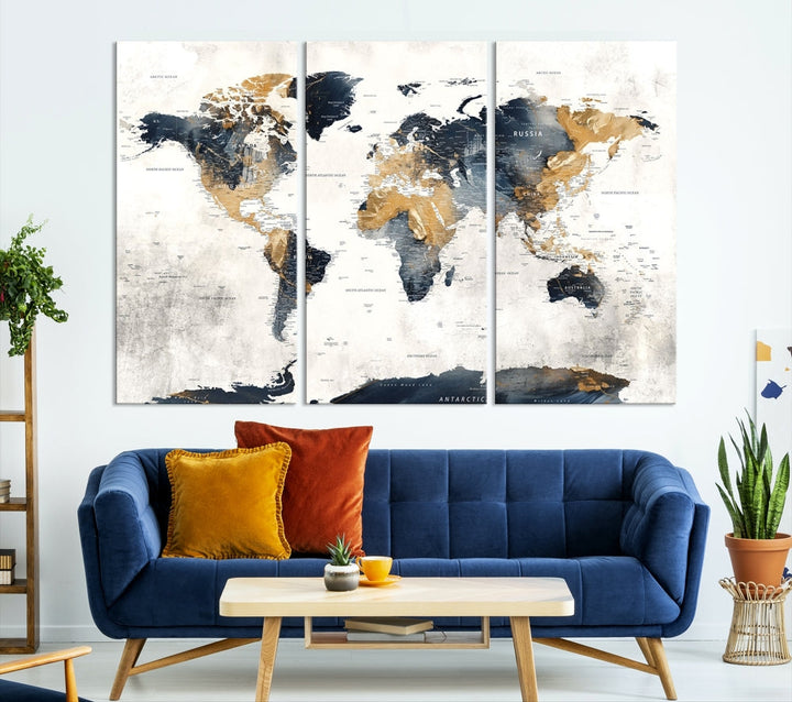 Extra Large World Map Wall Art Push Pin Travel Map Canvas Print Adventure Detailed World Map