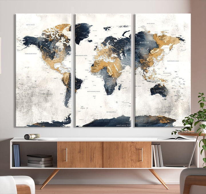 Extra Large World Map Wall Art Push Pin Travel Map Canvas Print Adventure Detailed World Map