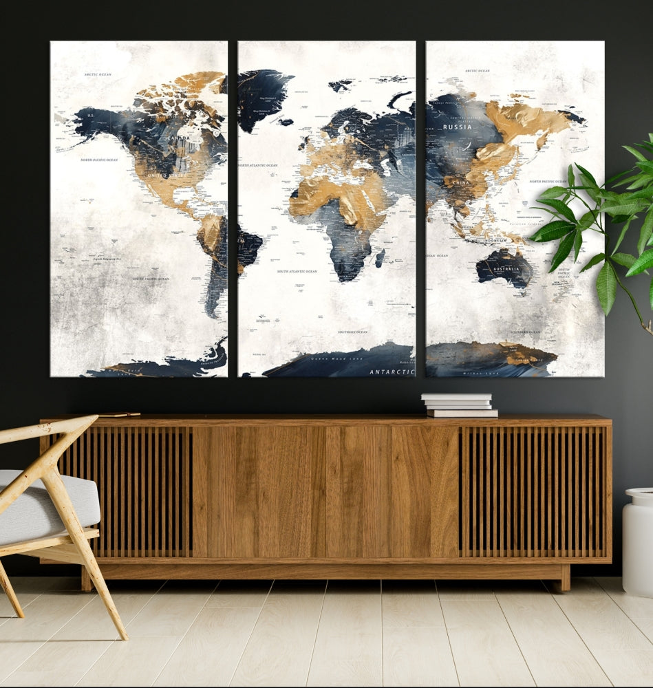 Extra Large World Map Wall Art Push Pin Travel Map Canvas Print Adventure Detailed World Map