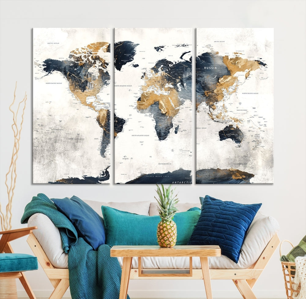 Extra Large World Map Wall Art Push Pin Travel Map Canvas Print Adventure Detailed World Map