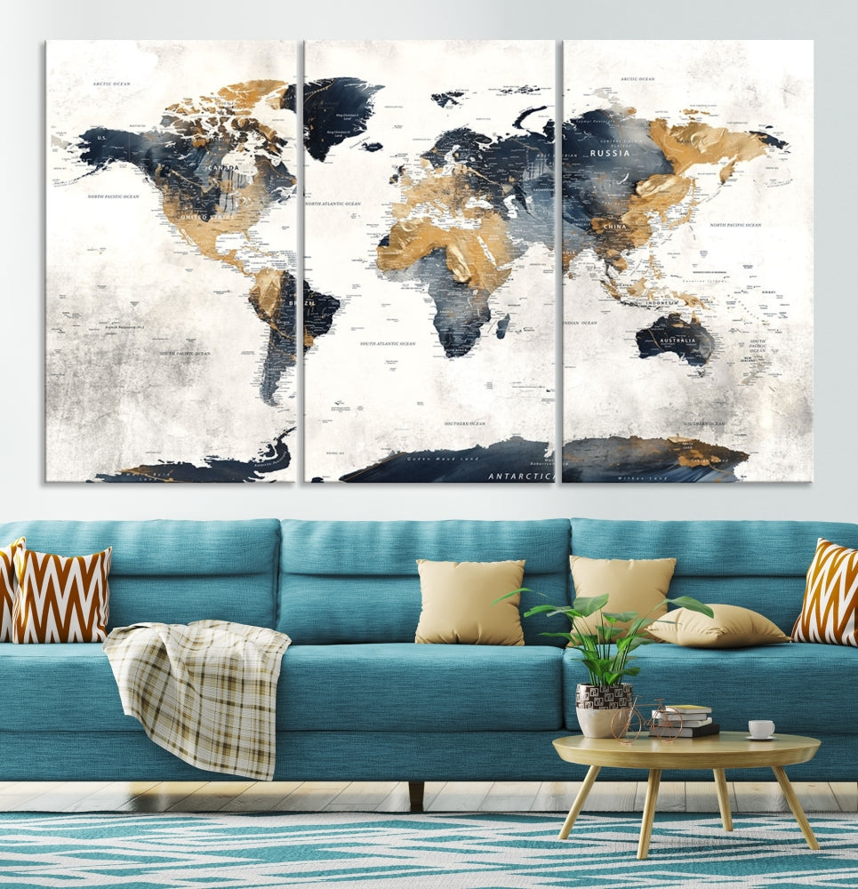 Extra Large World Map Wall Art Push Pin Travel Map Canvas Print Adventure Detailed World Map