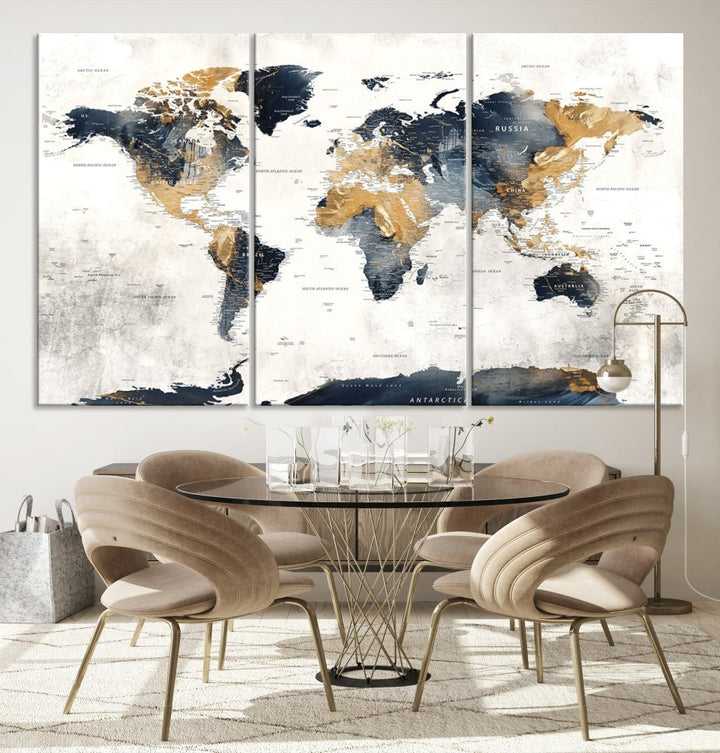 Extra Large World Map Wall Art Push Pin Travel Map Canvas Print Adventure Detailed World Map