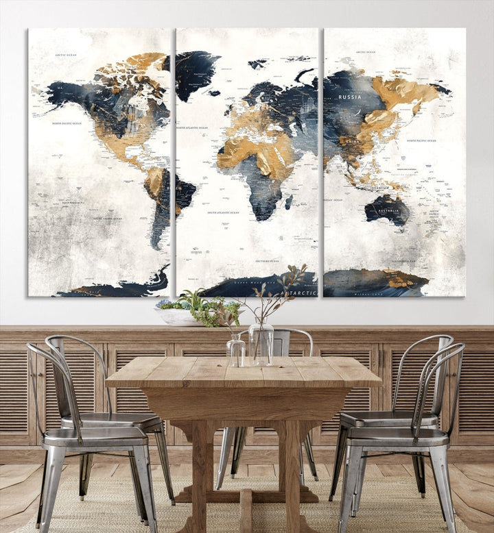 Extra Large World Map Wall Art Push Pin Travel Map Canvas Print Adventure Detailed World Map