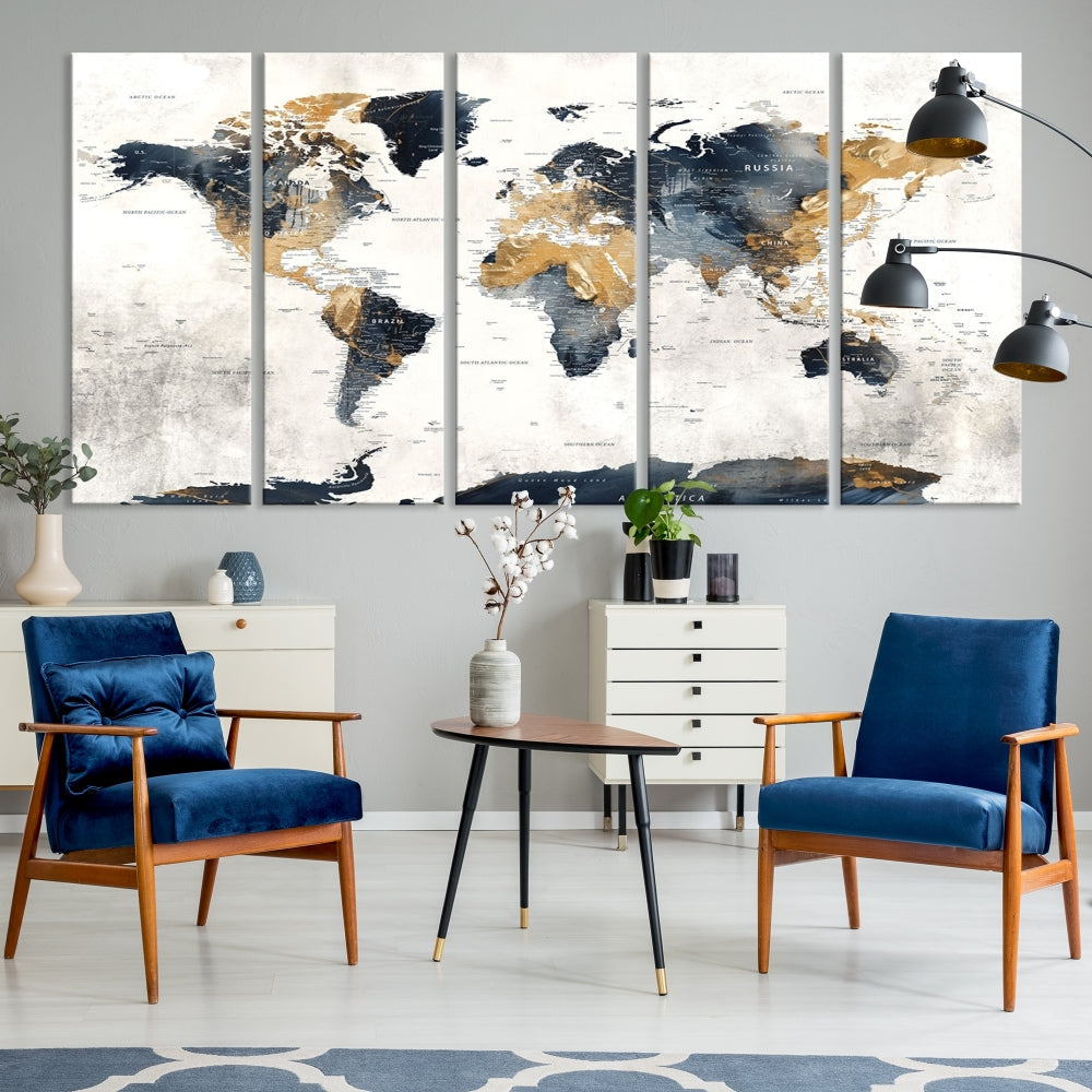 Extra Large World Map Wall Art Push Pin Travel Map Canvas Print Adventure Detailed World Map