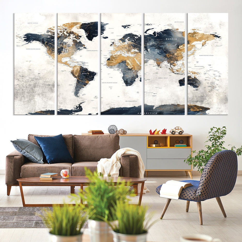 Extra Large World Map Wall Art Push Pin Travel Map Canvas Print Adventure Detailed World Map