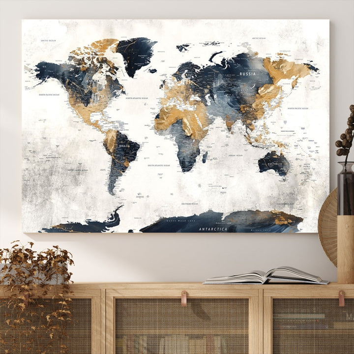 Extra Large World Map Wall Art Push Pin Travel Map Canvas Print Adventure Detailed World Map