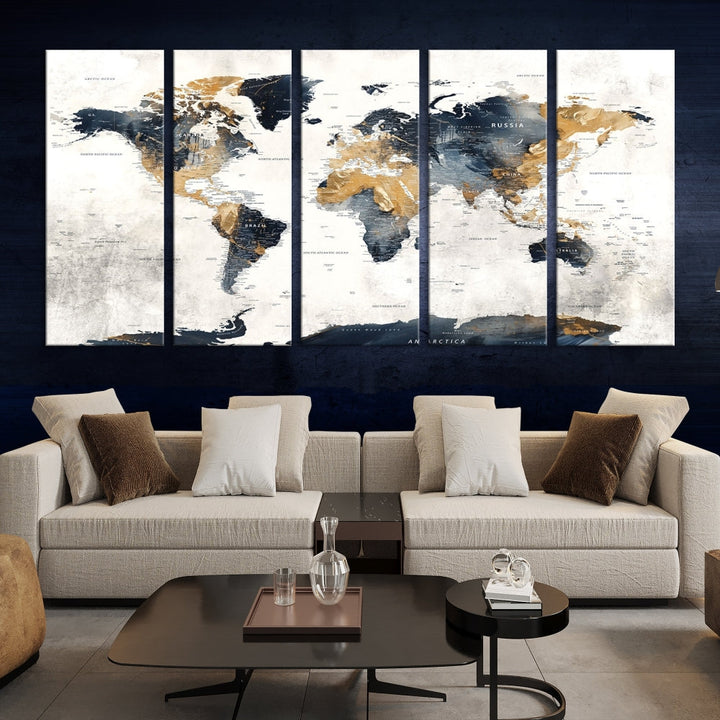 Extra Large World Map Wall Art Push Pin Travel Map Canvas Print Adventure Detailed World Map