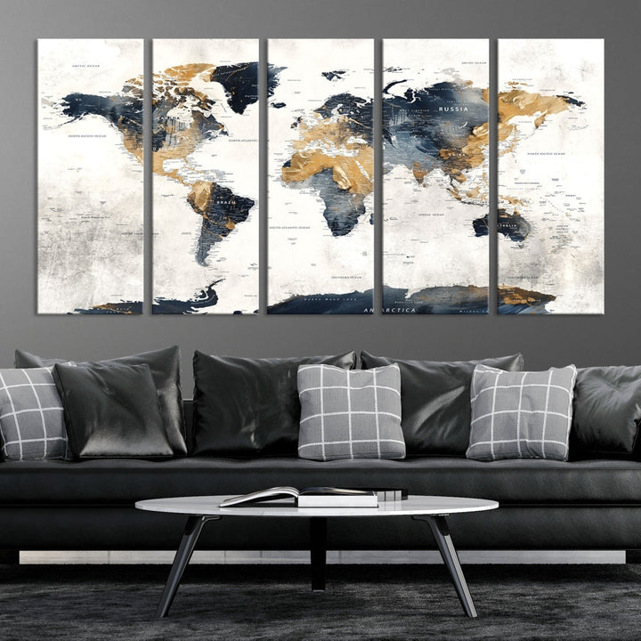 Extra Large World Map Wall Art Push Pin Travel Map Canvas Print Adventure Detailed World Map