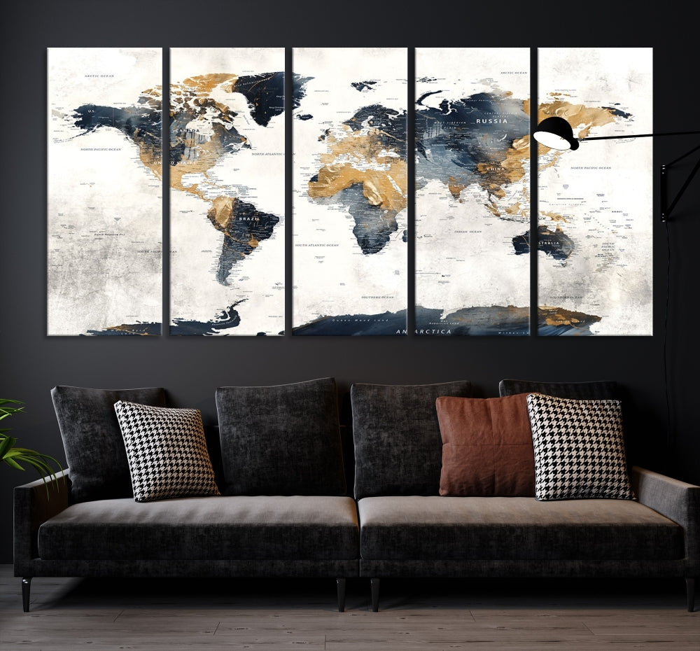 Extra Large World Map Wall Art Push Pin Travel Map Canvas Print Adventure Detailed World Map