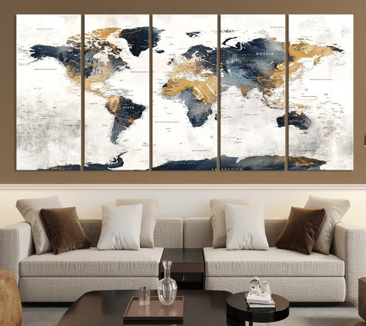 Extra Large World Map Wall Art Push Pin Travel Map Canvas Print Adventure Detailed World Map