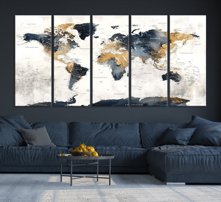 Extra Large World Map Wall Art Push Pin Travel Map Canvas Print Adventure Detailed World Map