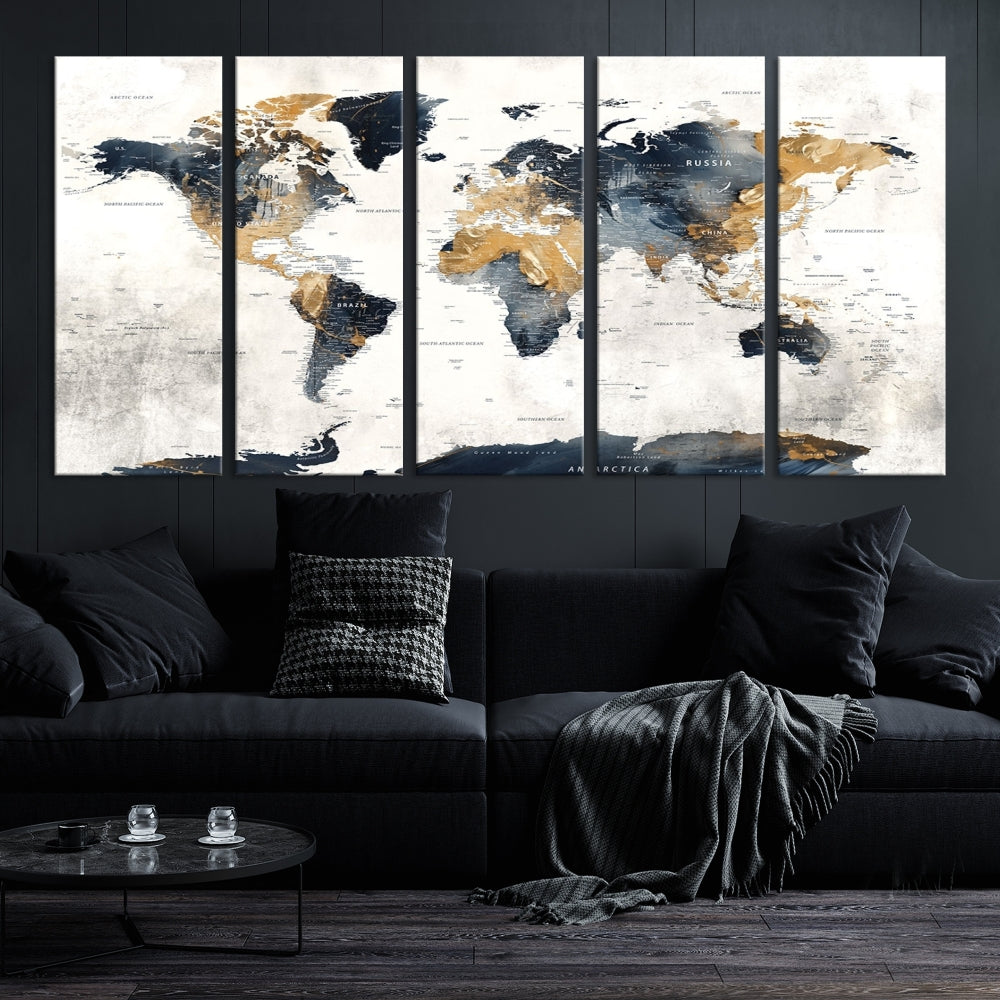 Extra Large World Map Wall Art Push Pin Travel Map Canvas Print Adventure Detailed World Map