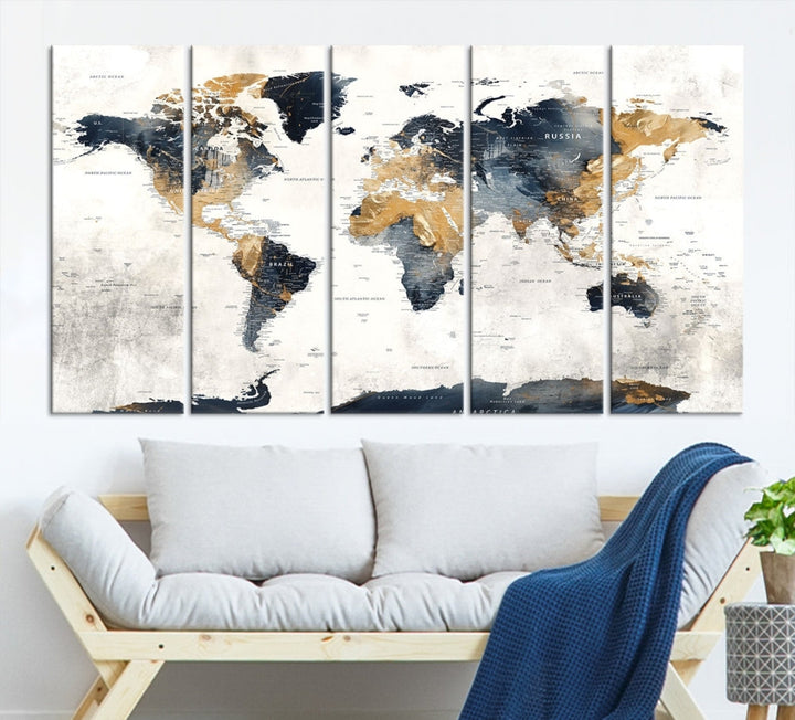 Extra Large World Map Wall Art Push Pin Travel Map Canvas Print Adventure Detailed World Map