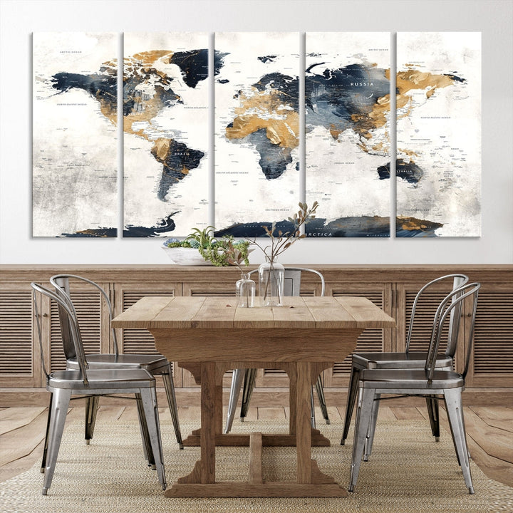 Extra Large World Map Wall Art Push Pin Travel Map Canvas Print Adventure Detailed World Map