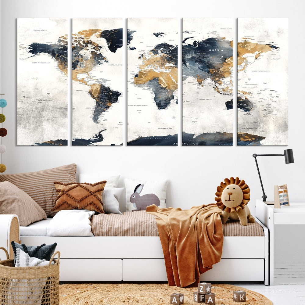 Extra Large World Map Wall Art Push Pin Travel Map Canvas Print Adventure Detailed World Map