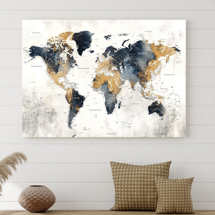 Extra Large World Map Wall Art Push Pin Travel Map Canvas Print Adventure Detailed World Map