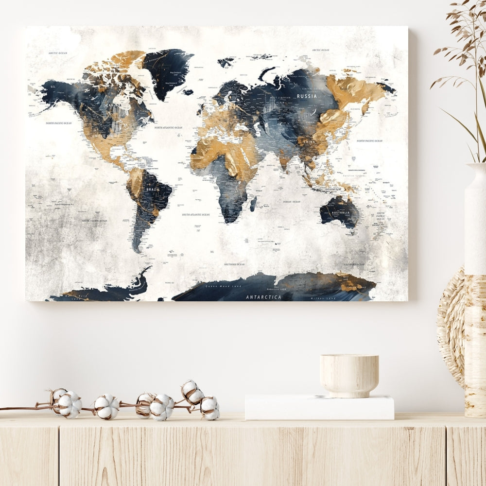 Extra Large World Map Wall Art Push Pin Travel Map Canvas Print Adventure Detailed World Map