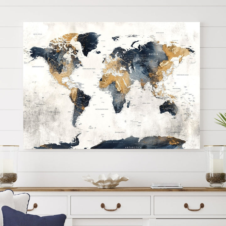 Extra Large World Map Wall Art Push Pin Travel Map Canvas Print Adventure Detailed World Map