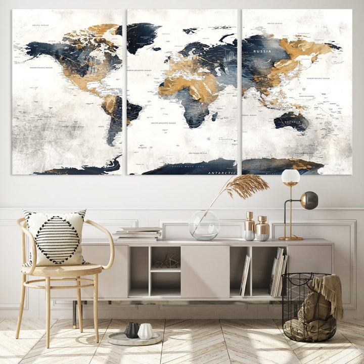 Extra Large World Map Wall Art Push Pin Travel Map Canvas Print Adventure Detailed World Map