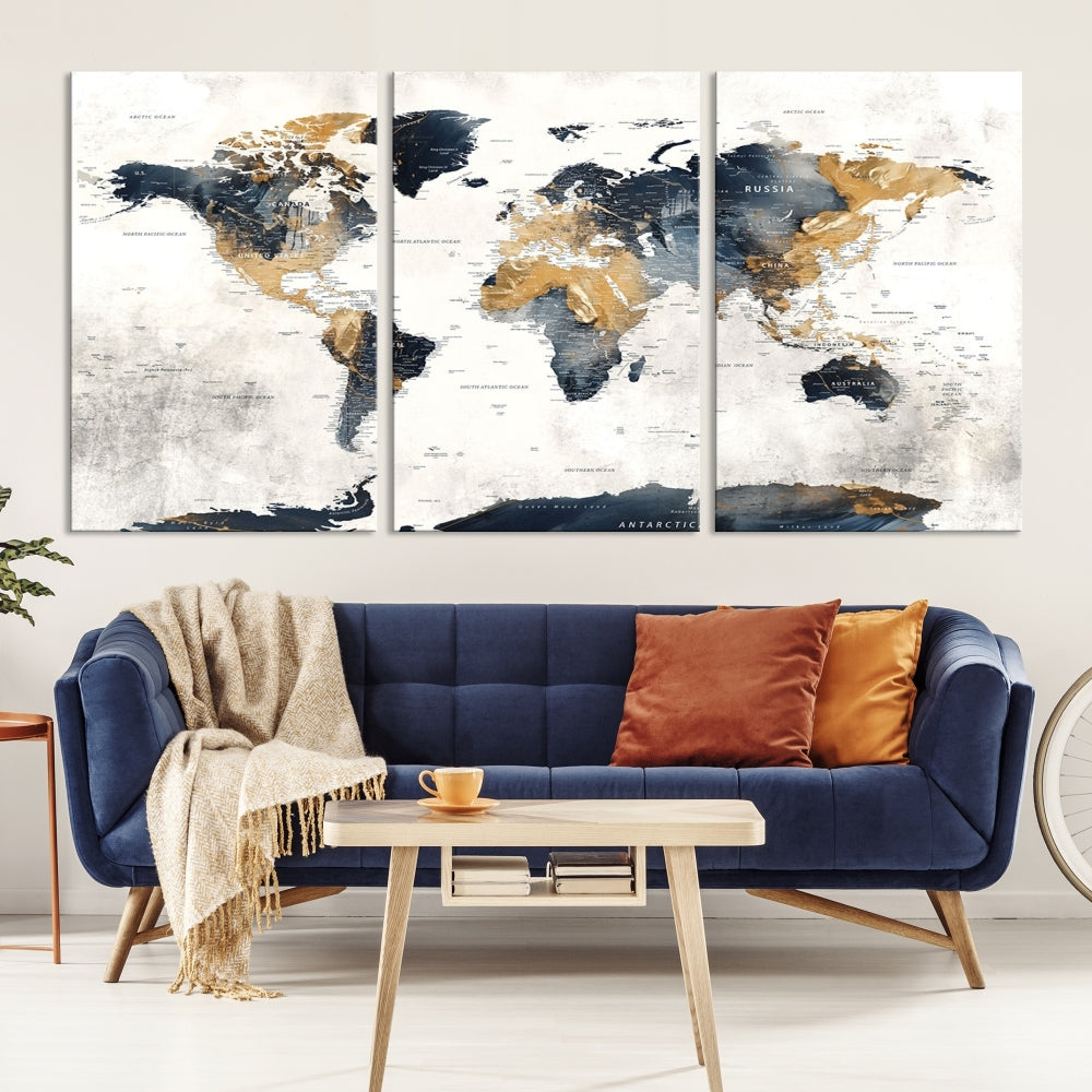 Extra Large World Map Wall Art Push Pin Travel Map Canvas Print Adventure Detailed World Map