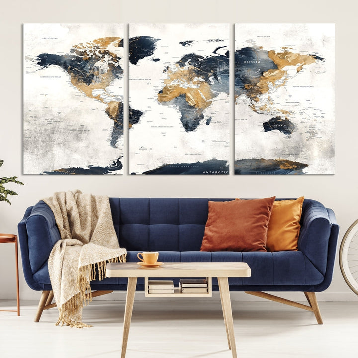 Extra Large World Map Wall Art Push Pin Travel Map Canvas Print Adventure Detailed World Map