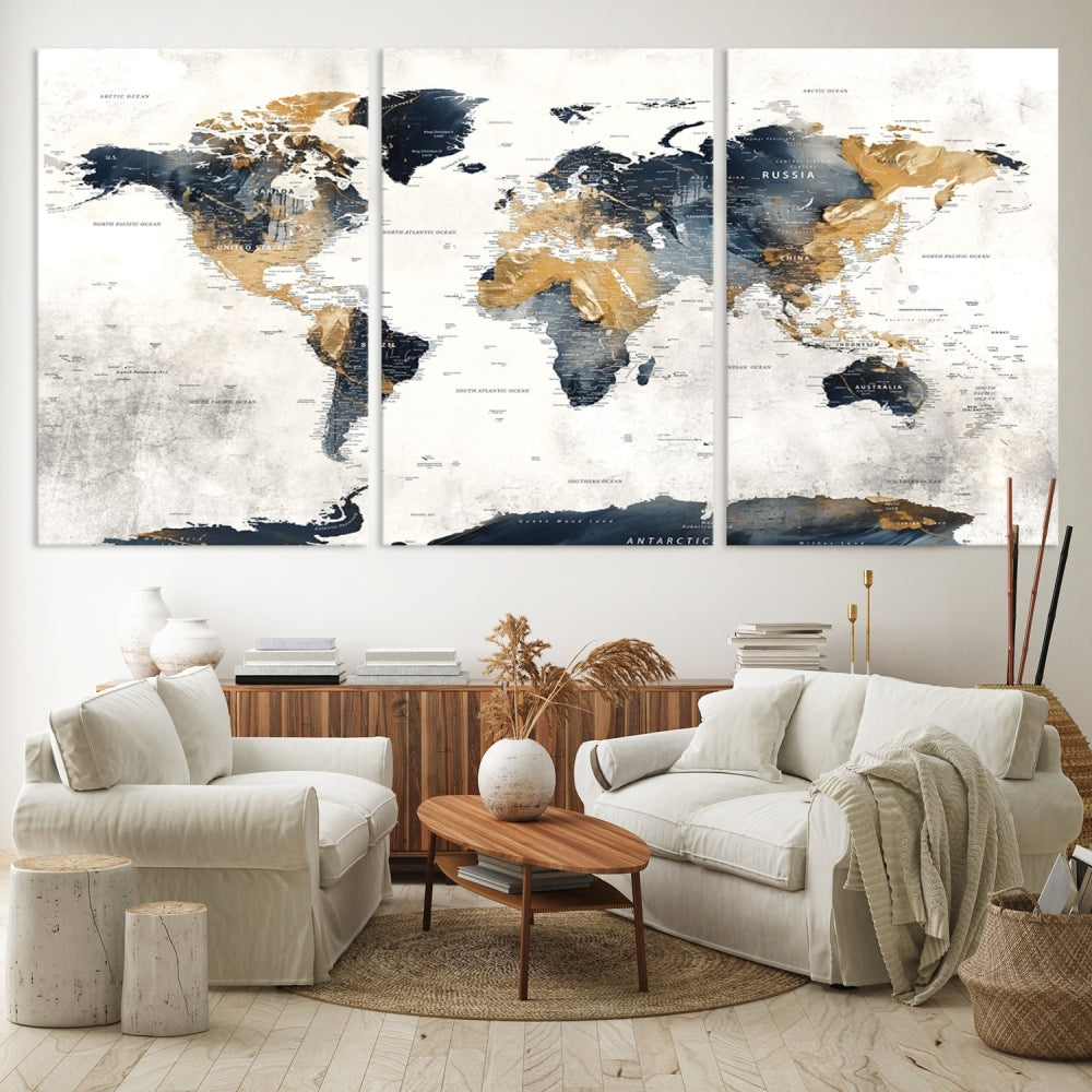 Extra Large World Map Wall Art Push Pin Travel Map Canvas Print Adventure Detailed World Map