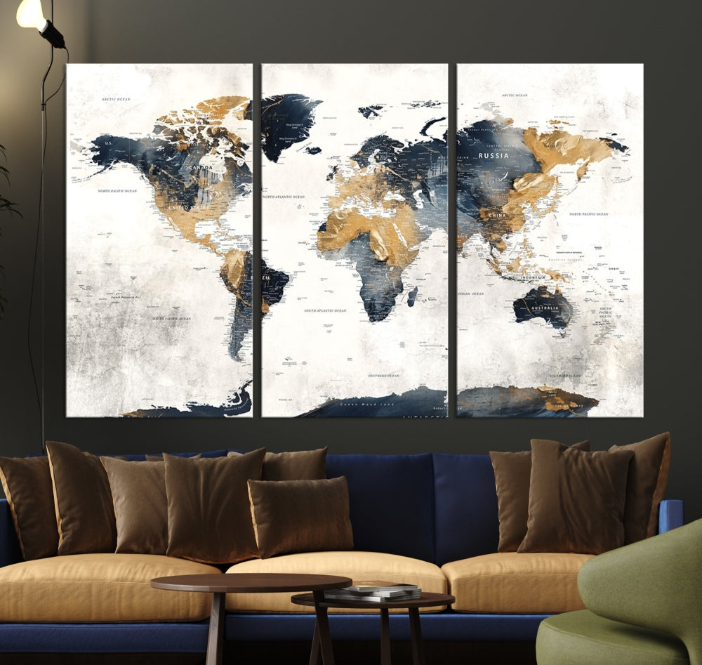 Extra Large World Map Wall Art Push Pin Travel Map Canvas Print Adventure Detailed World Map