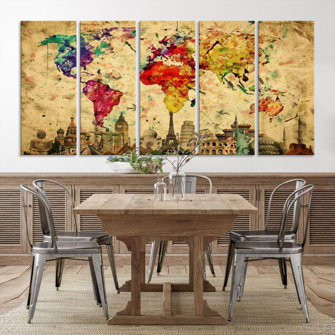 Extra Large World Map Wall Art with Landmarks Map Poster of the World Canvas Print