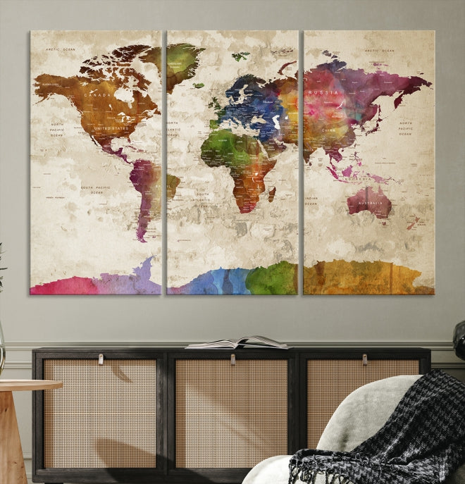 Extra Large World Map with Push Pins Detailed Map Canvas Wall Art Print