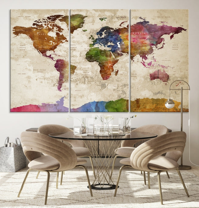 Extra Large World Map with Push Pins Detailed Map Canvas Wall Art Print