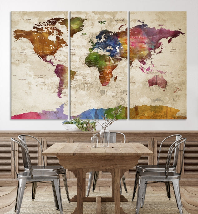 Extra Large World Map with Push Pins Detailed Map Canvas Wall Art Print