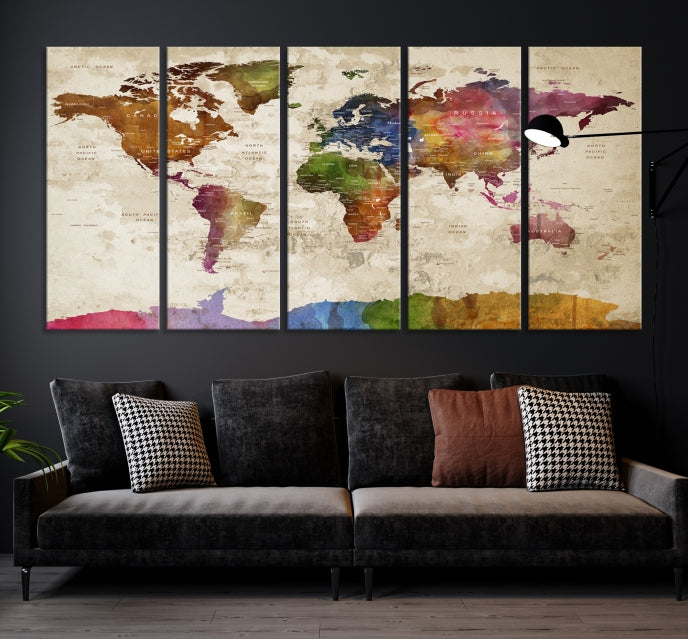 Extra Large World Map with Push Pins Detailed Map Canvas Wall Art Print