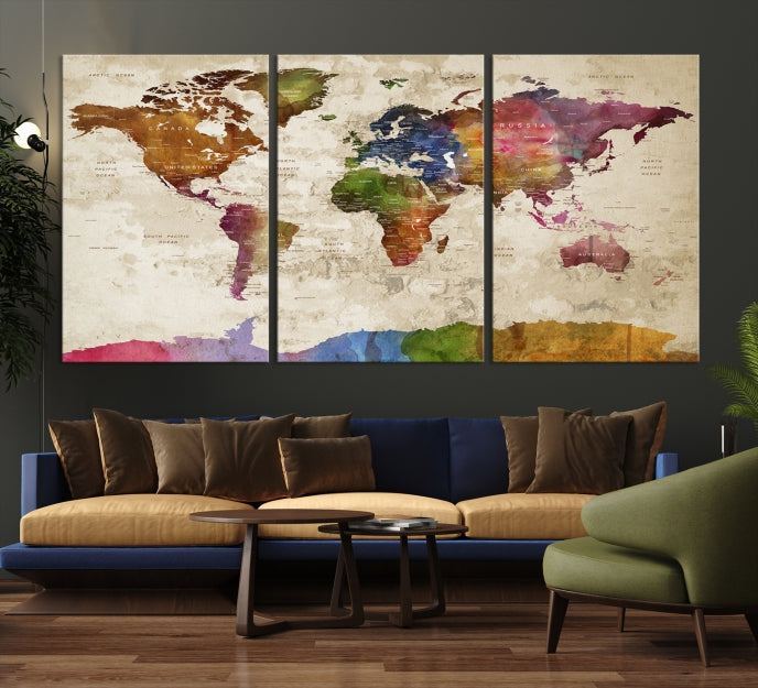 Extra Large World Map with Push Pins Detailed Map Canvas Wall Art Print