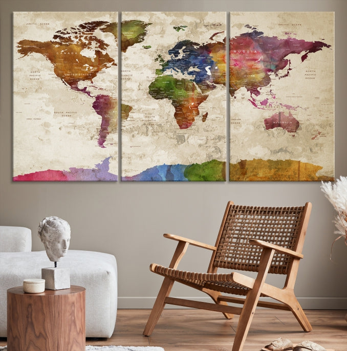 Extra Large World Map with Push Pins Detailed Map Canvas Wall Art Print