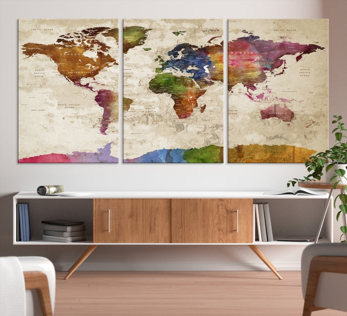 Extra Large World Map with Push Pins Detailed Map Canvas Wall Art Print