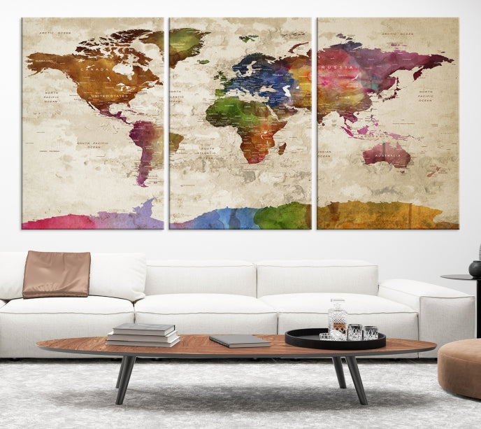 Extra Large World Map with Push Pins Detailed Map Canvas Wall Art Print