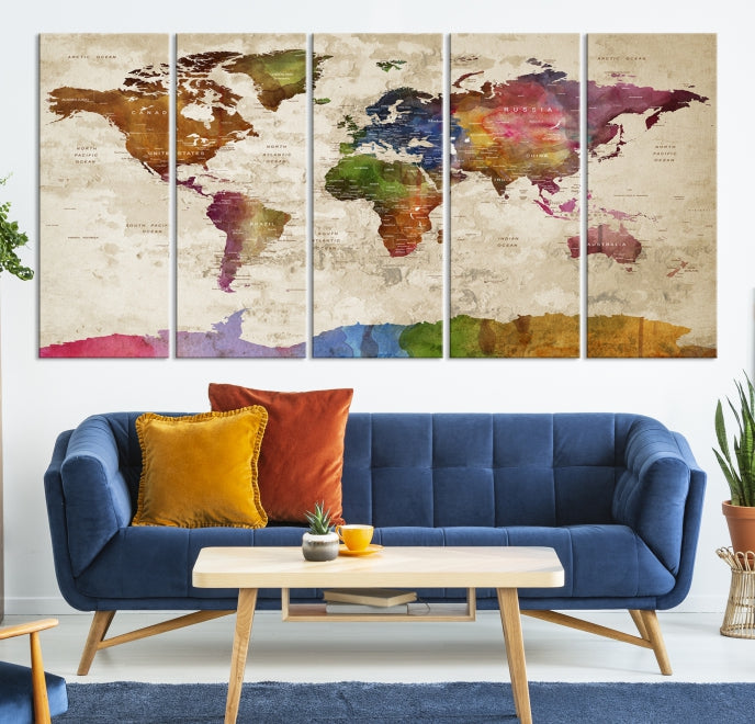 Extra Large World Map with Push Pins Detailed Map Canvas Wall Art Print