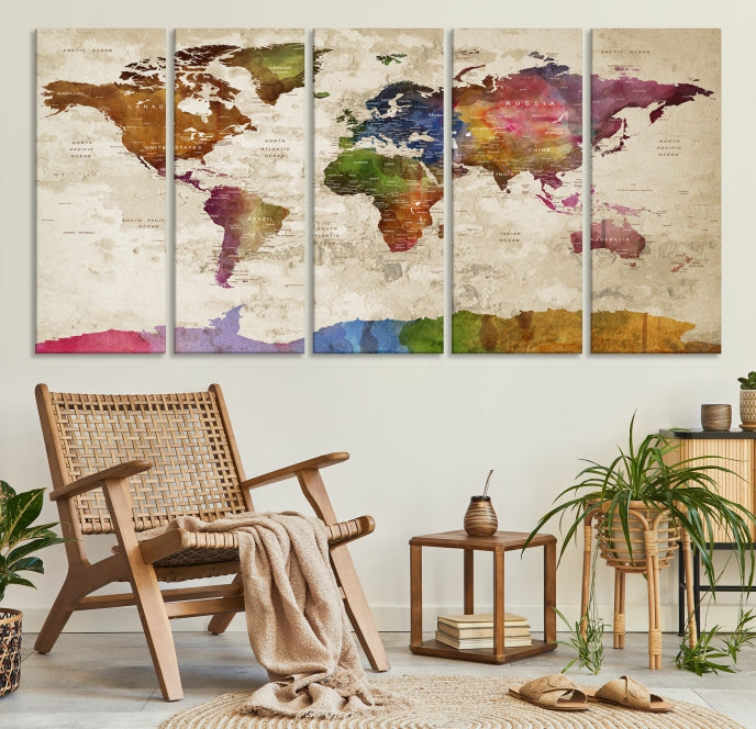 Extra Large World Map with Push Pins Detailed Map Canvas Wall Art Print