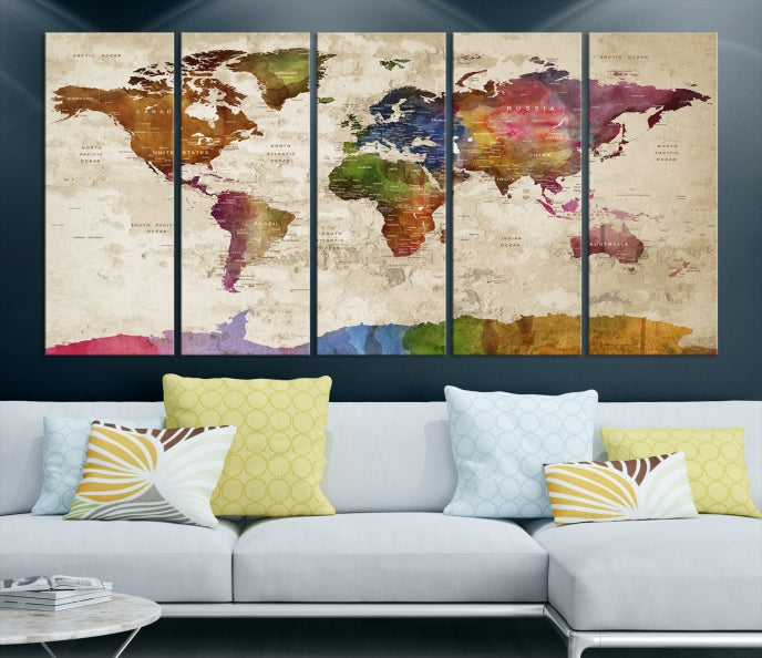 Extra Large World Map with Push Pins Detailed Map Canvas Wall Art Print