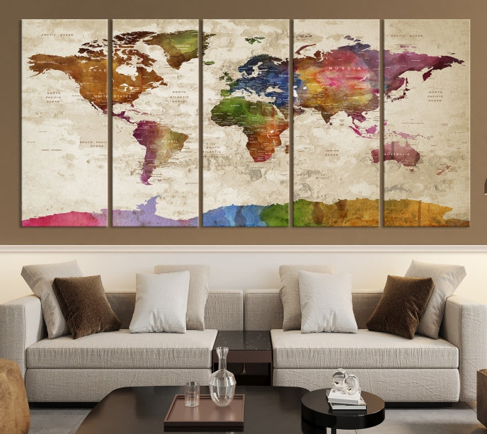 Extra Large World Map with Push Pins Detailed Map Canvas Wall Art Print