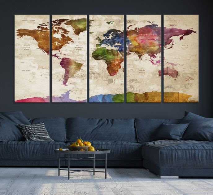 Extra Large World Map with Push Pins Detailed Map Canvas Wall Art Print