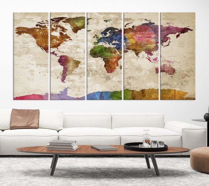 Extra Large World Map with Push Pins Detailed Map Canvas Wall Art Print