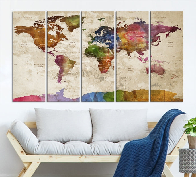 Extra Large World Map with Push Pins Detailed Map Canvas Wall Art Print