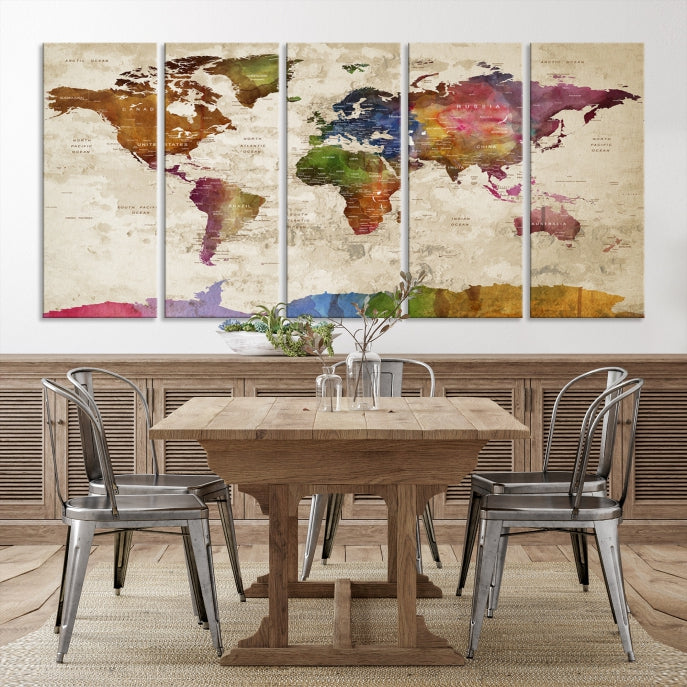 Extra Large World Map with Push Pins Detailed Map Canvas Wall Art Print