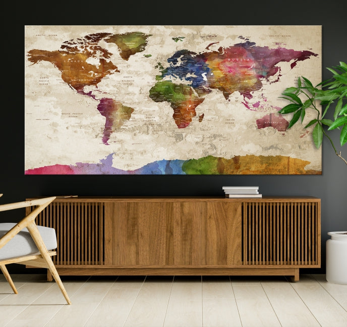 Extra Large World Map with Push Pins Detailed Map Canvas Wall Art Print